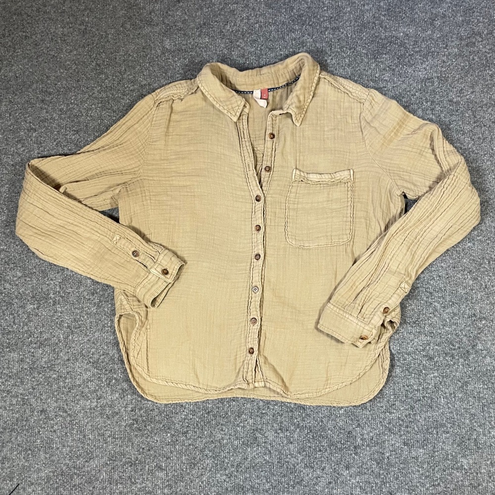 Pilcro Anthro Button Up Shirt Medium Khaki Double Gauze Cotton Long Sleeve Top